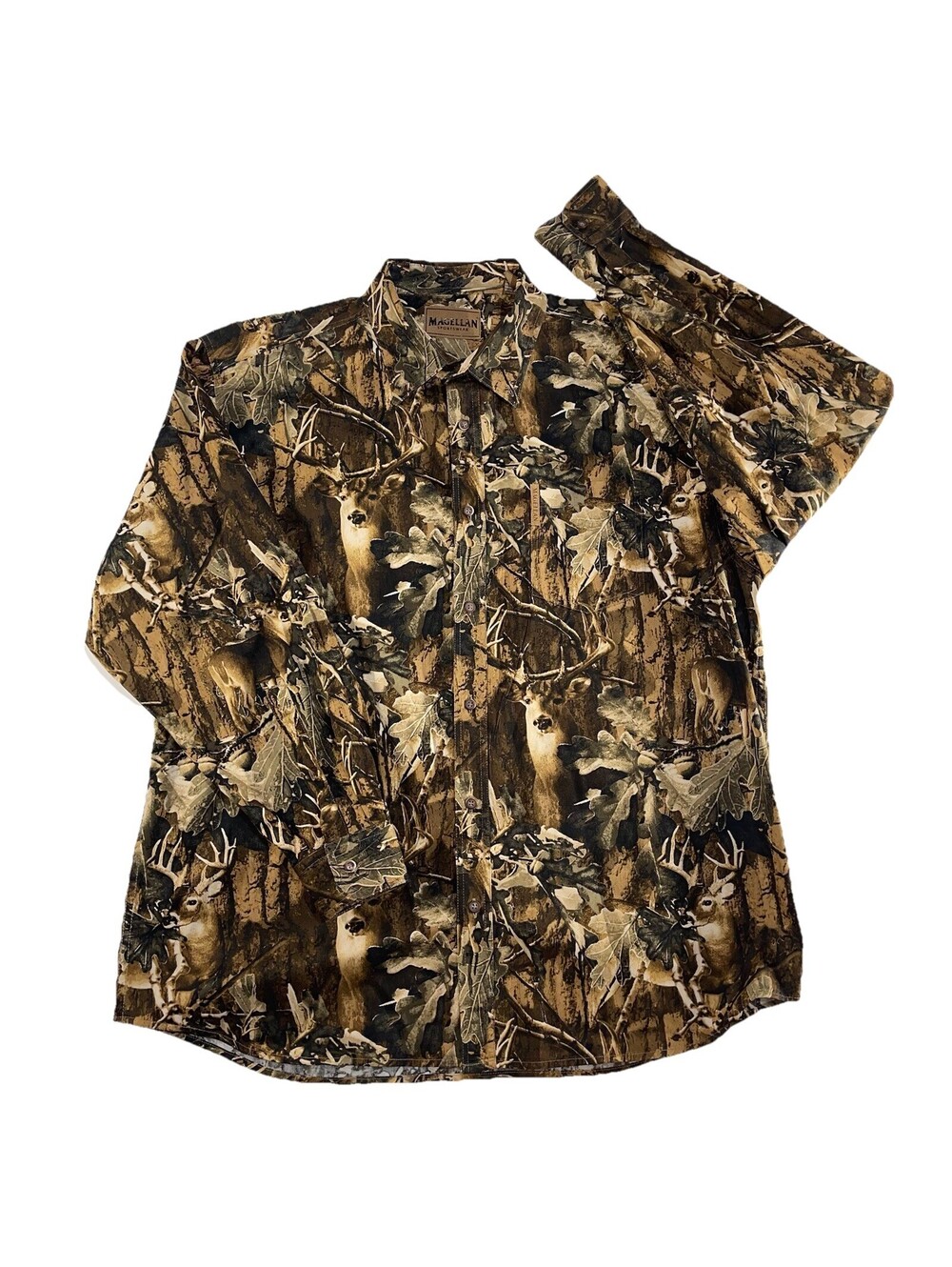 Magellan Sportswear Camo Hunting Shirt XL Long Sleeve Deer Print Forest Oak